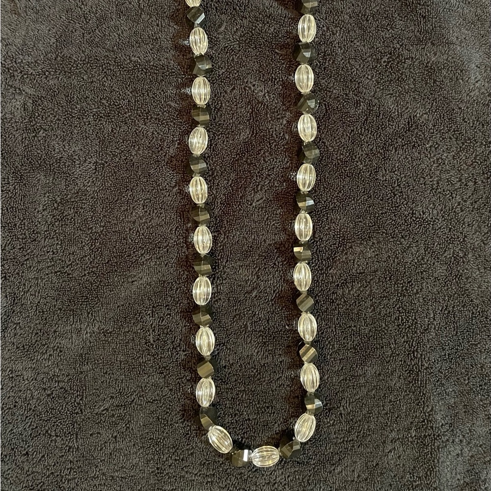 Crystal clear and Black beaded Necklace. 18” long.